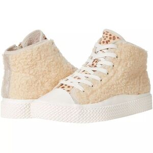 NEW Dolce Vita Veola Plush Cream Leather Fur Cozy Lace Up Sneakers High Top Lace